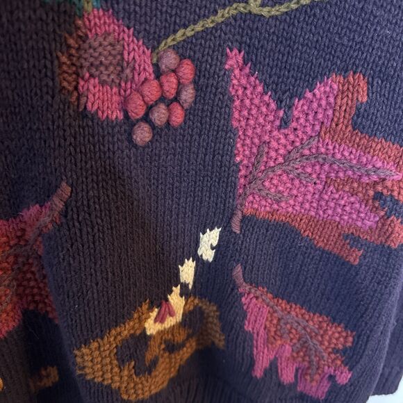 VTG‎ CHU Hand Knit Floral Womens Medium Sweater Grandmacore Garden Fall Artsy - Picture 5 of 10